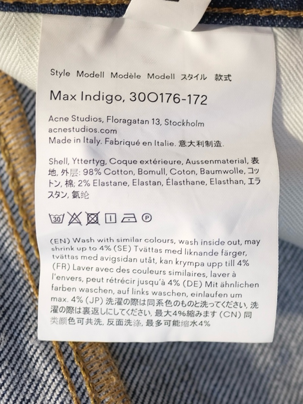 Acne Studios Blå Konst Max Indigo Jeans Size 30x29 Slim Fit Low Rise Zip Italy - Picture 9 of 9